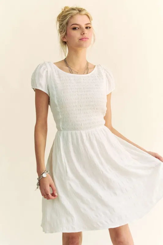 Davi & Dani Crossed Back Short Sleeve Dress with Pockets - Brittney MADE