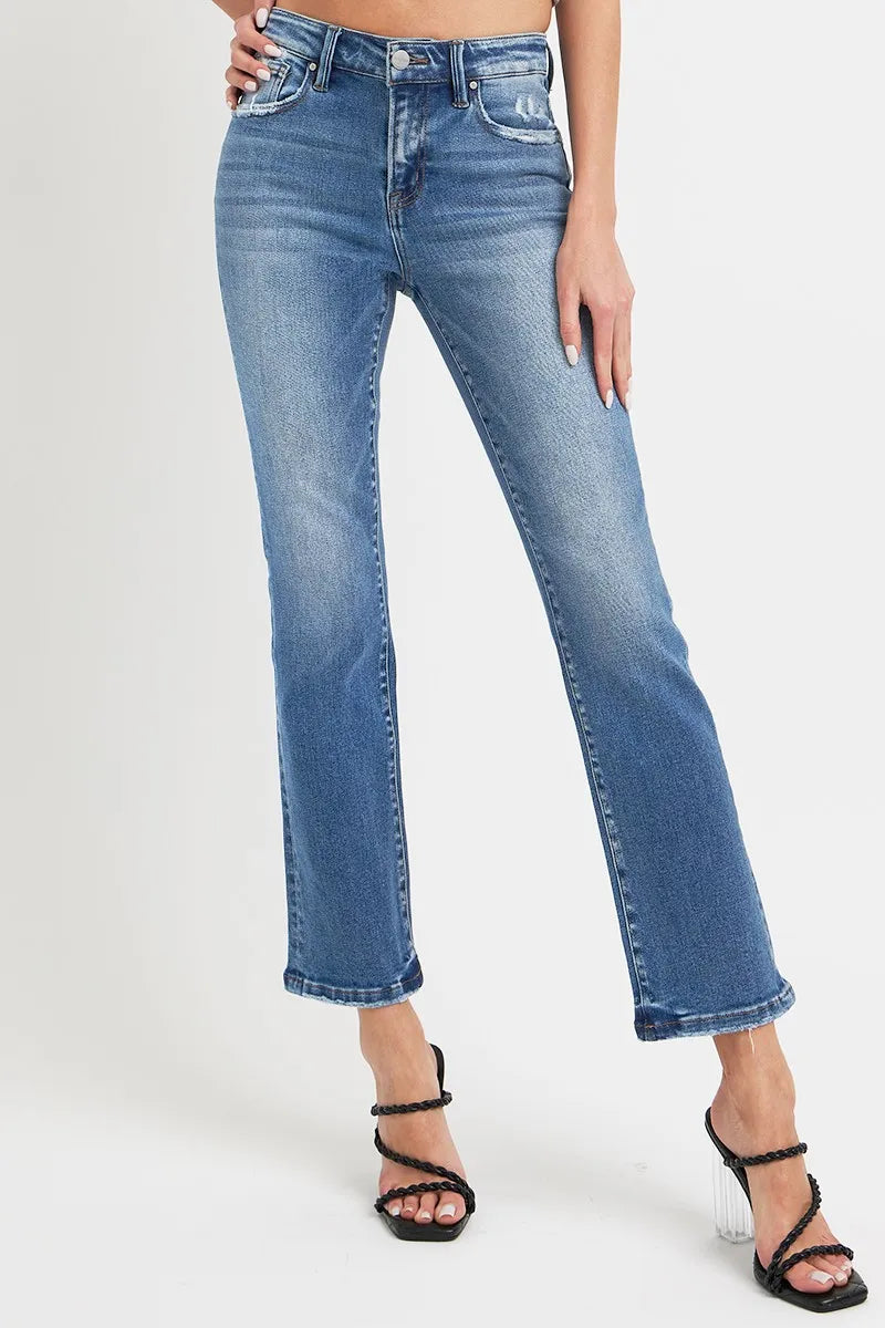 RISEN Full Size Mid Rise Ankle Straight Jeans with Pockets - Brittney MADE