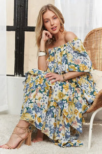 ADORA Layered Floral Off-Shoulder Short Sleeve Maxi Dress - Brittney MADE