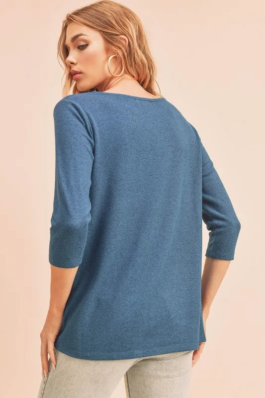 Aemi + Co Twist Front Round Neck 3/4 Sleeve T-Shirt - Brittney MADE