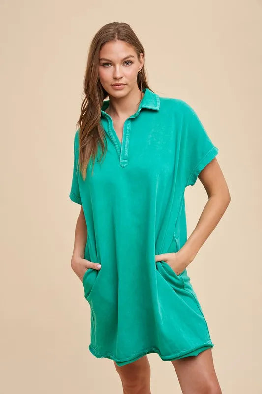 Annie Wear Mineral Washed Johnny Collar Short Sleeve Dress - Brittney MADE