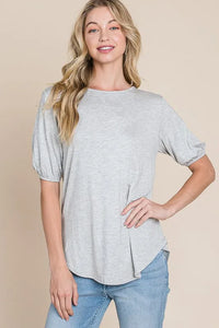 BOMBOM Round Neck Puff Sleeve T-Shirt - Brittney MADE