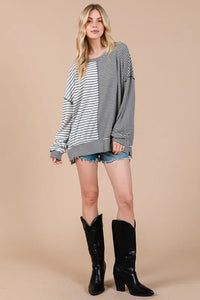 Ces Femme Striped Round Neck Long Sleeve Knit Top - Brittney MADE