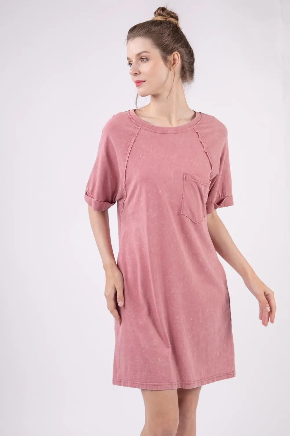 VERY J Washed Round Neck Mini Tee Dress - Brittney MADE