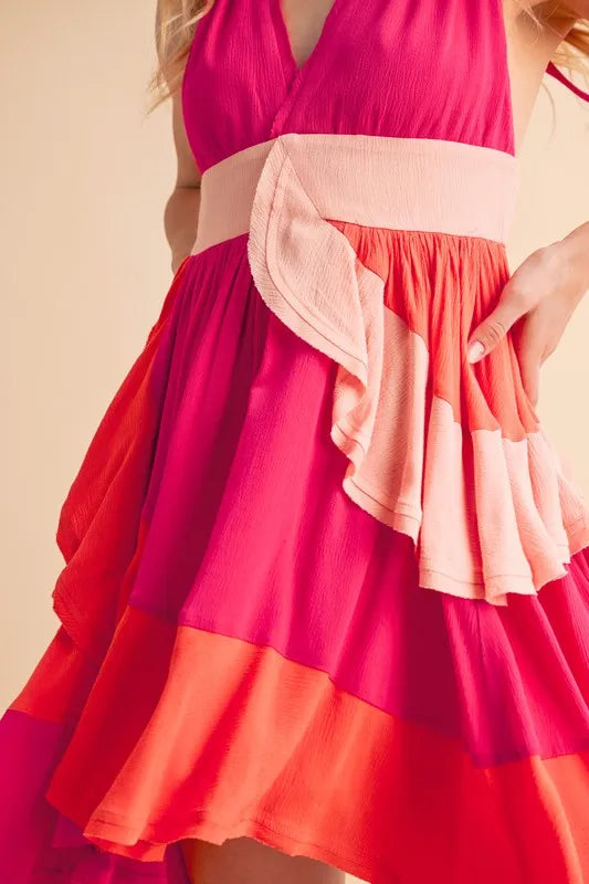 Aemi+Co Ruffled Color Block Sleeveless Mini Dress - Brittney MADE