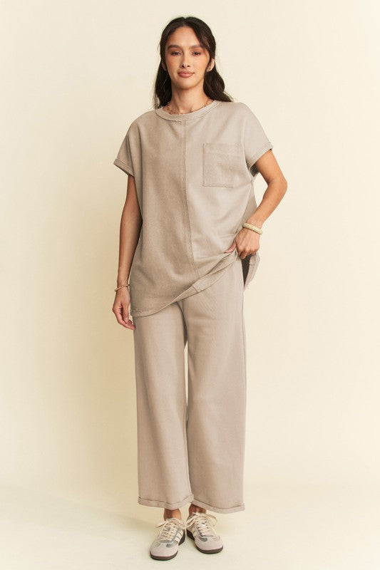 Davi & Dani Round Neck Short Sleeve Top and Pants Set - Brittney MADE