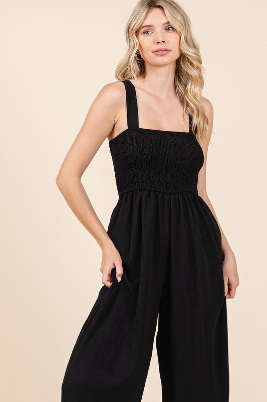 Mittoshop Smocked Wide Strap Wide Leg Overalls - Brittney MADE