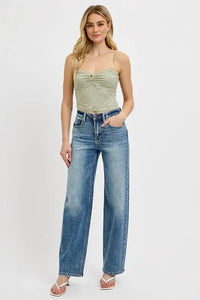 RISEN Full Size Distressed Wide Leg Jeans Plus Size - Brittney MADE
