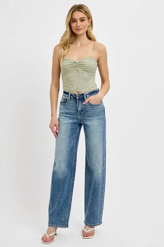 RISEN Full Size Distressed Wide Leg Jeans Plus Size - Brittney MADE