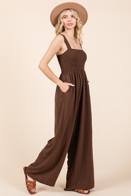 Mittoshop Smocked Wide Strap Wide Leg Overalls - Brittney MADE