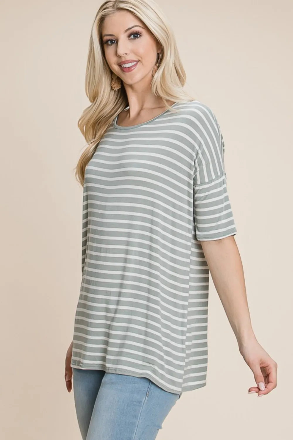 BOMBOM Striped Round Neck T-Shirt - Brittney MADE