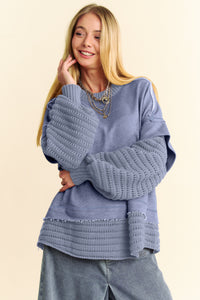 Davi & Dani Faux Layered Round Neck Sweater - Brittney MADE