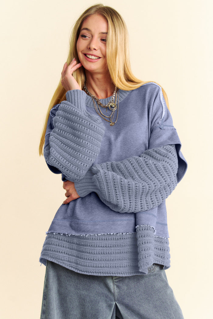 Davi & Dani Faux Layered Round Neck Sweater - Brittney MADE