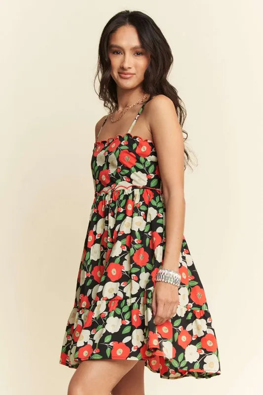 Davi & Dani Floral Scalloped Cutout Back Mini Dress - Brittney MADE