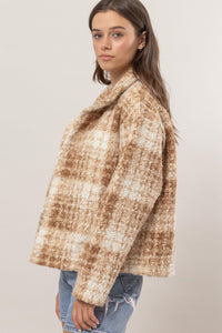 HYFVE Plaid Collared Neck Boucle Jacket with Pockets - Brittney MADE