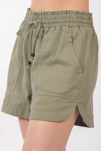 VERY J Drawstring Elastic Waist Linen Shorts - Brittney MADE