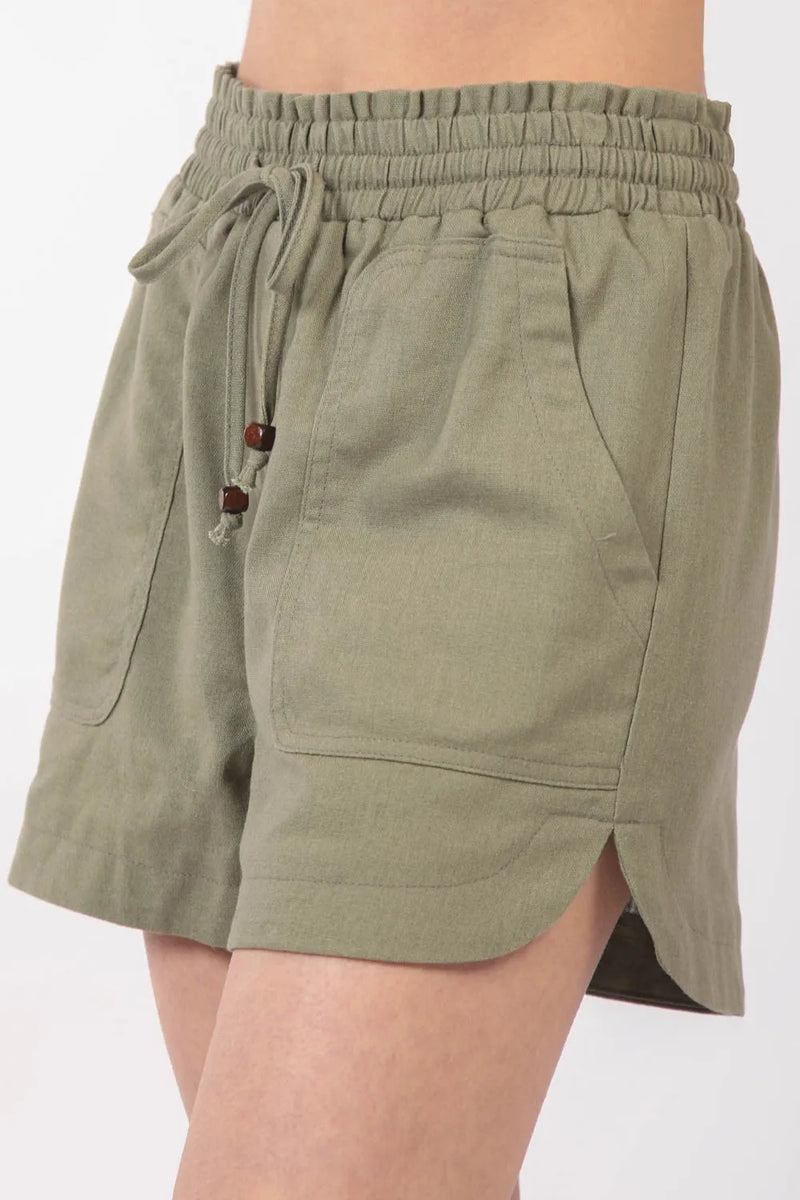 VERY J Drawstring Elastic Waist Linen Shorts - Brittney MADE
