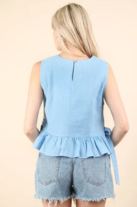 VERY J Side Tie Detail Ruffled Sleeveless Top - Brittney MADE