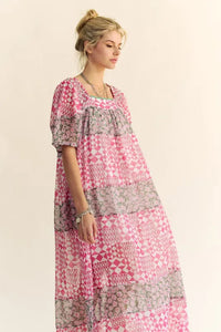 Davi & Dani Multi Floral Square Neck Puff Sleeve Maxi Dress - Brittney MADE