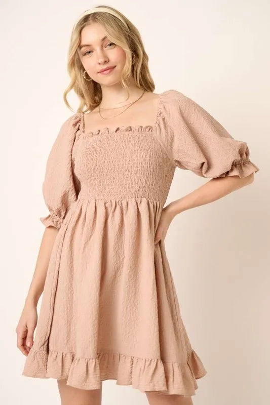Mittoshop Smocked Ruffled Hem Half Sleeve Mini Dress - Brittney MADE