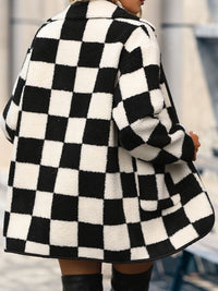 Double Take Full Size Checkered Button Front Coat with Pockets - Brittney MADE