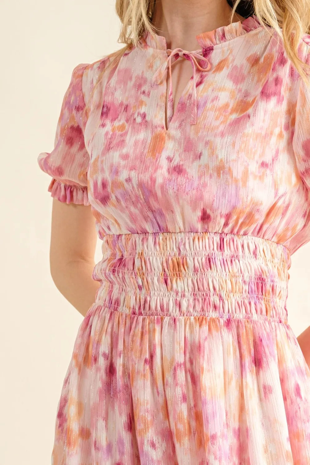 And The Why Full Size Smocked Waist Printed Midi Dress - Brittney MADE