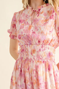 And The Why Full Size Smocked Waist Printed Midi Dress - Brittney MADE