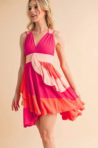 Aemi+Co Ruffled Color Block Sleeveless Mini Dress - Brittney MADE