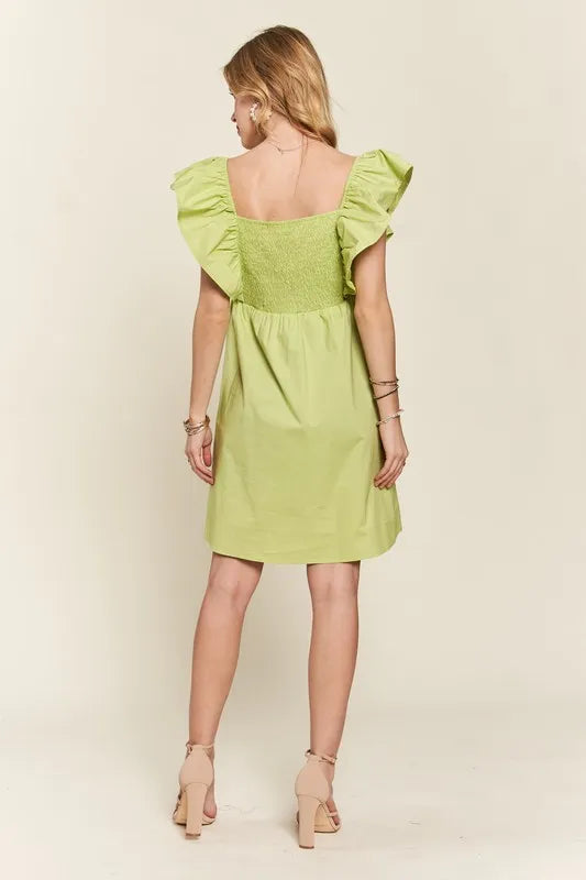 ADORA Smocked Back Ruffled Cap Sleeve Babydoll Dress - Brittney MADE