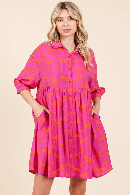Mittoshop Zebra Print Button Down Shirt Mini Dress - Brittney MADE