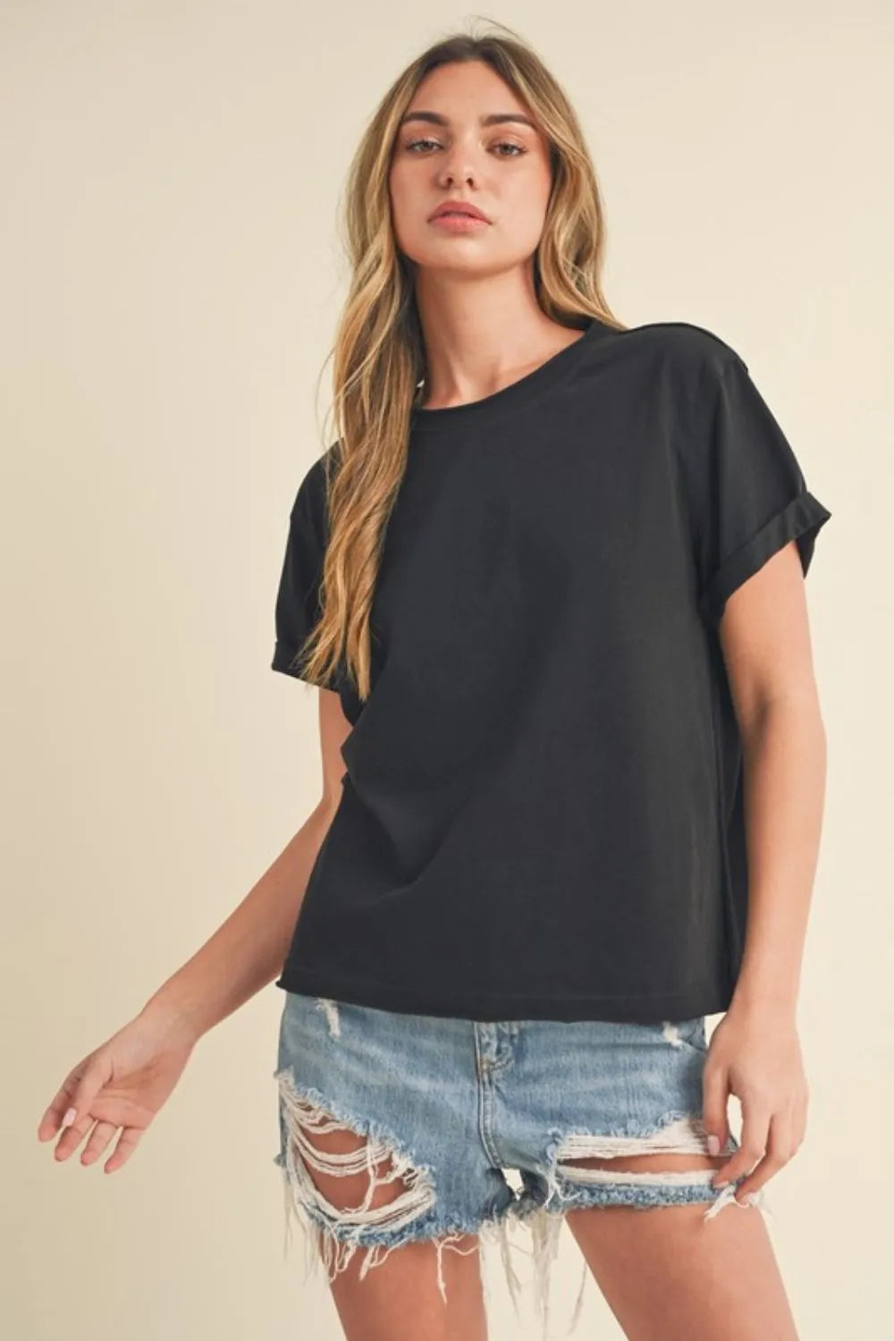Aemi + Co Exposed Seam Round Neck Short Sleeve T-Shirt - Brittney MADE