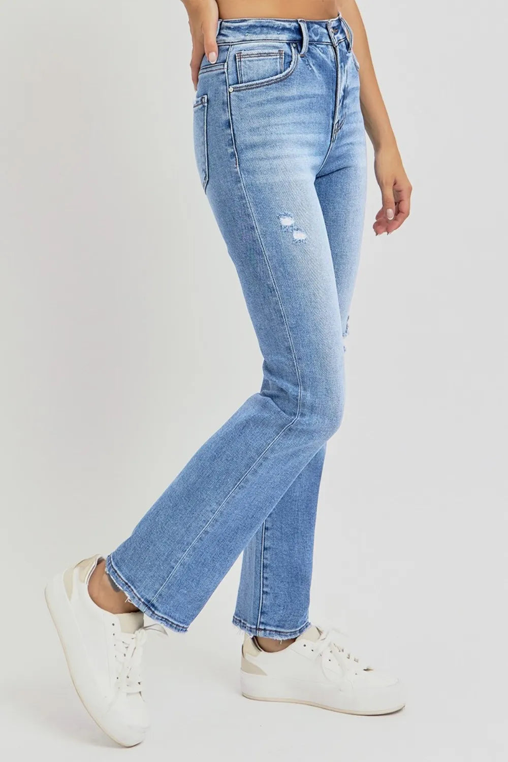 RISEN Full Size Distressed High-Rise Ankle Straight Jeans - Brittney MADE
