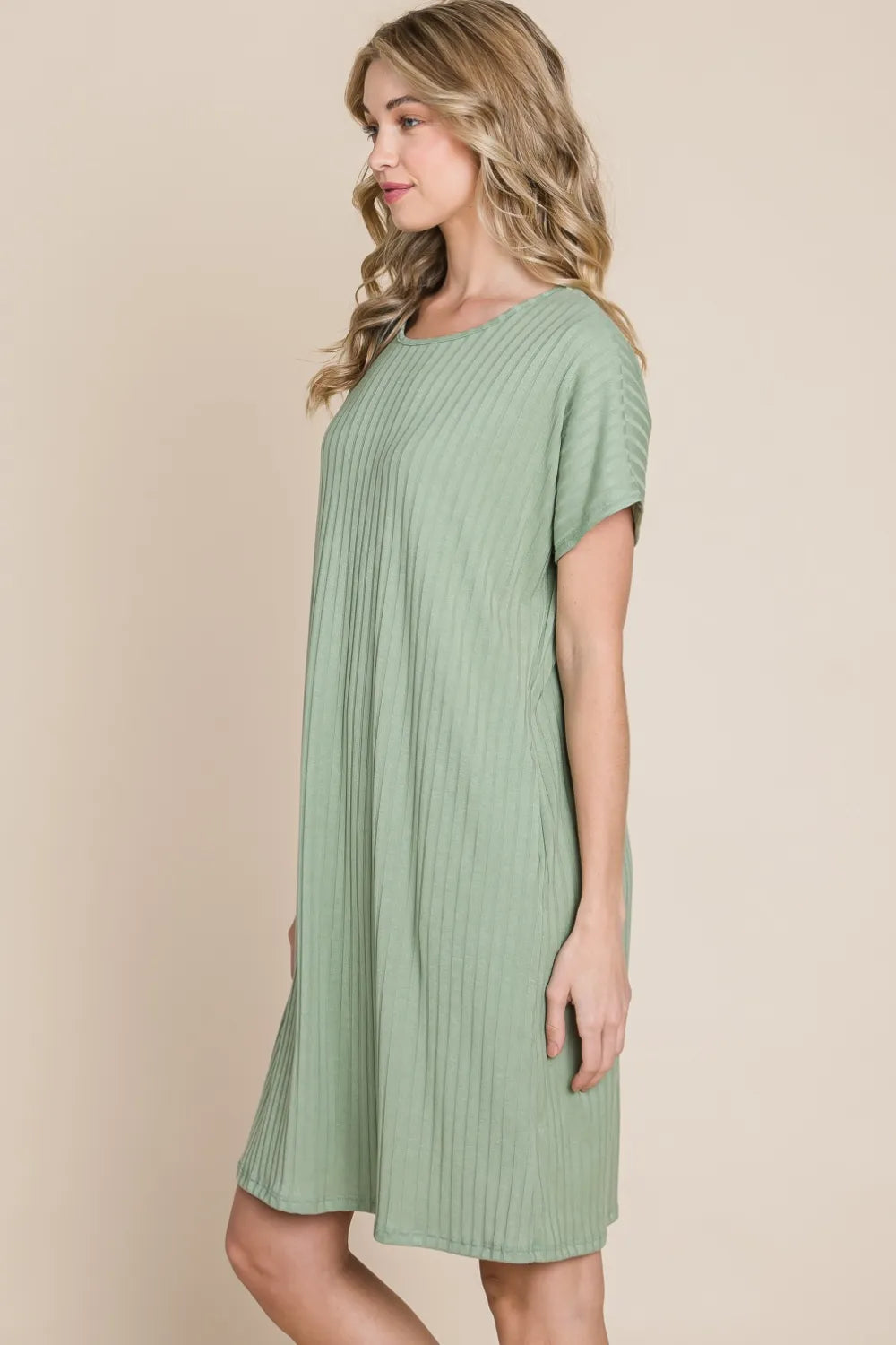 BOMBOM Ribbed Round Neck Short Sleeve Dress - Brittney MADE