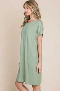 BOMBOM Ribbed Round Neck Short Sleeve Dress - Brittney MADE