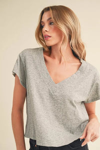 Aemi + Co Side Slit V-Neck Short Sleeve Cropped T-Shirt - Brittney MADE