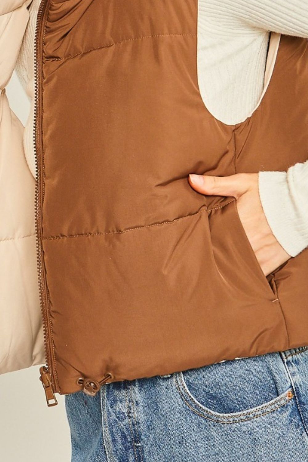 Love Tree Zip Up Cropped Contrast Reversible Vest - Brittney MADE