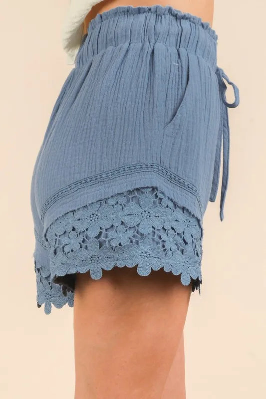 VERY J Lace Contrast Detail Woven Shorts - Brittney MADE
