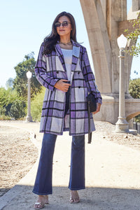 Double Take Full Size Plaid Button Up Lapel Collar Coat - Brittney MADE