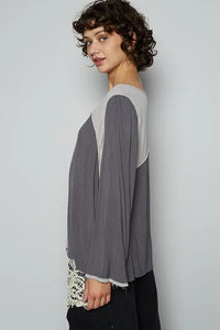 POL Contrast Button Front Long Sleeve Knit Top - Brittney MADE