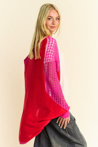 Davi & Dani Openwork Contrast Open Front Cardigan - Brittney MADE
