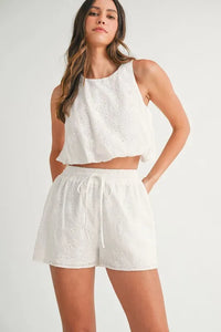 MABLE Eyelet Bubble Hem Sleeveless Top and Shorts Set - Brittney MADE
