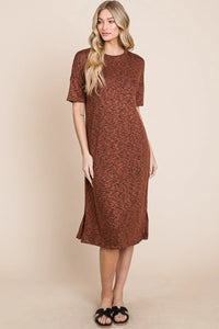 BOMBOM Round Neck Side Slit Midi Dress - Brittney MADE