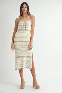 MABLE Contrast Striped Crochet Knit Midi Dress - Brittney MADE