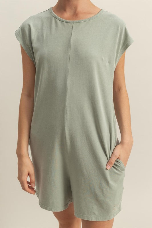 HYFVE Round Neck Cap Sleeve Relaxed Fit Breezy Romper - Brittney MADE
