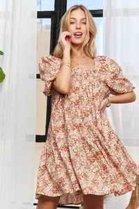ADORA Floral Square Neck Puff Sleeve Dress - Brittney MADE