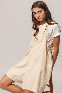 BiBi Back Patch Pocket Lace Trim Rompers - Brittney MADE