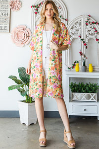 Heimish Full Size Half Sleeve Multi Color Floral Open Cardigan Plus Size - Brittney MADE