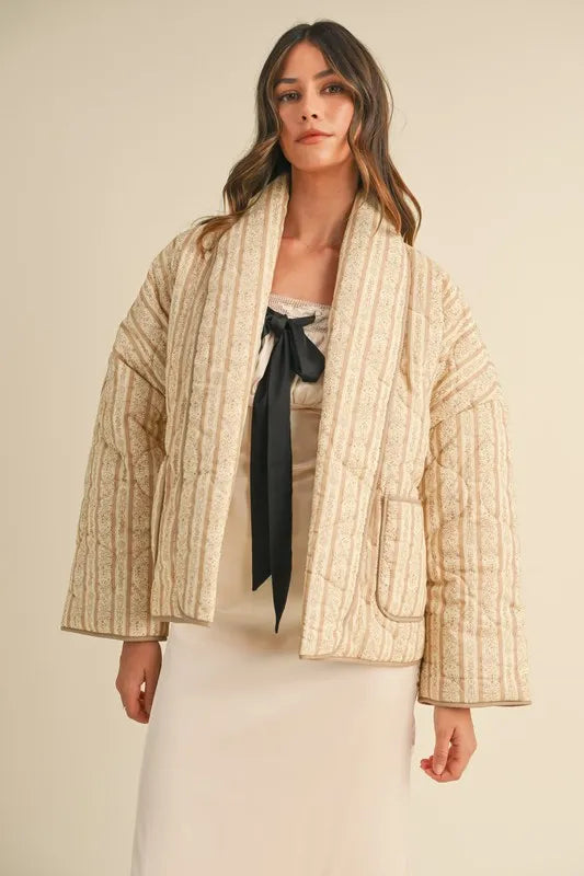 MABLE Floral Printed Quilted Open Jacket - Brittney MADE