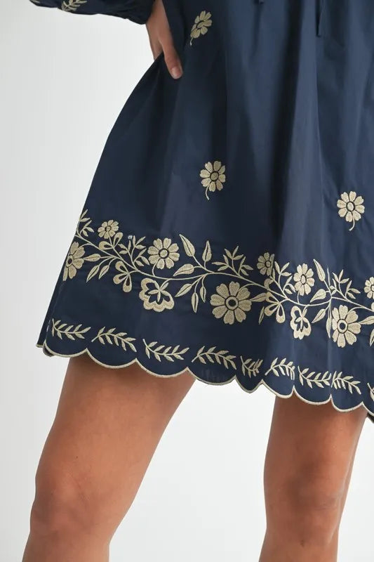 MABLE Embroidered Long Sleeve Peasant Mini Dress - Brittney MADE