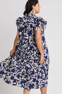 Umgee Full Size Floral Collared Ruffle Cap Sleeve Midi Dress Plus Size - Brittney MADE